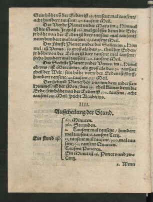 IIII. Außtheilung der Stund.