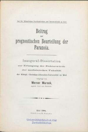 Beitrag zur prognostischen Beurteilung der Paranoia