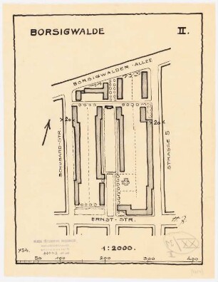 Bebauungsplan der Kleinsiedlung Borsig, Berlin-Tegel Teilbebauungsplan Borsigwalde: Grund- und Lageplan 1:2000, Variante II