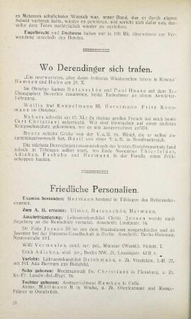 28 Wo Derendinger sich trafen. Friedliche Personalien.