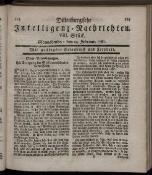 VIII. Stück. Sonnabends: den 24. Januar 1781.