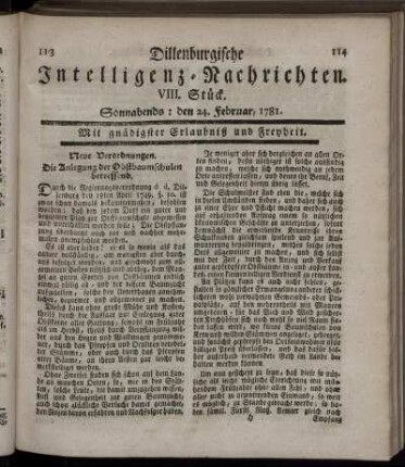 VIII. Stück. Sonnabends: den 24. Januar 1781.