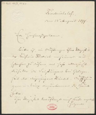 Brief an Ludwig Strecker  und Mainzer Liedertafel, B. Schott's Söhne : 14.08.1897
