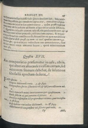 Quaestio XVII. An compensatio praesumatur in casu, ubi is, qui alteri ex ...