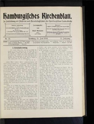 Nr. 25. Hamburg, 21. Juni 1914. 11. Jahrgang.