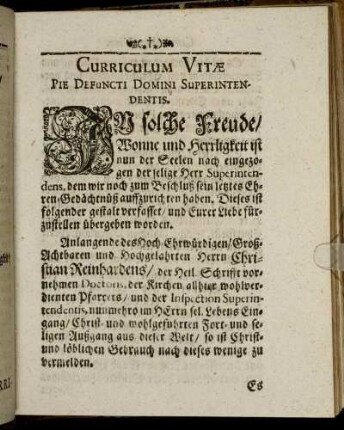 Curriculum Vitæ Pie Defuncti Domini Superintendentis.