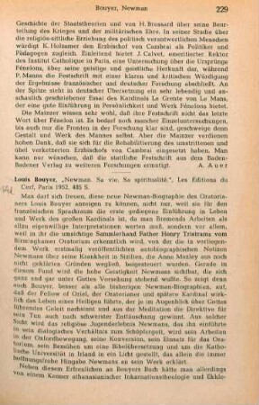 229-230 [Rezension] Bouyer, Louis, Newman