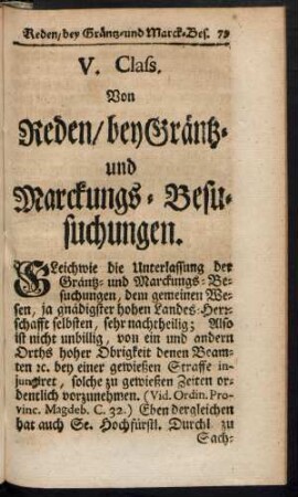 V. Class. Von Reden, bey Gräntz- und Marckungs-Besuchungen.