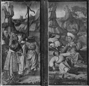 Außenseite: Moses und das Wunder des Stabs, der sich in eine Schlange verwandelt.