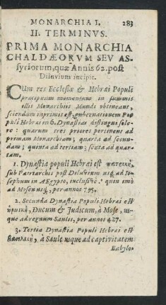 II. Terminus. Prima Monarchia Chaldaeorum Seu Assyriorum, quae Annis 62. post Diluvium incipit.