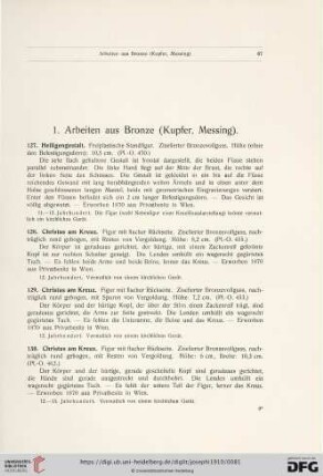 1. Arbeiten aus Bronze (Kupfer, Messing) (Nr. 127 - 179)