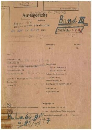 Wagner, Georg, Oberpostinspektor, Sulz: Strafakte Wagner, Georg, Oberpostinspektor, Sulz u.a., Band 3, Qu.1-219