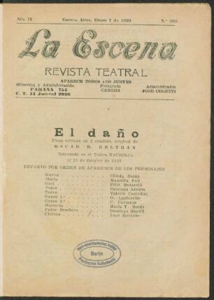 El daño : pieza serrana en dos cuadros
