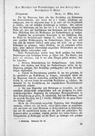 Telegramm: Der Minister des Auswärtigen an den Königlichen Botschafter in Wien.