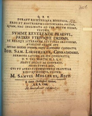 Durant Richteriana beneficia, ergo et nostrorum continuanda pietas ... : [Programma ad actum parent. invitatorium continens aliqua de bonae famae utilitate]