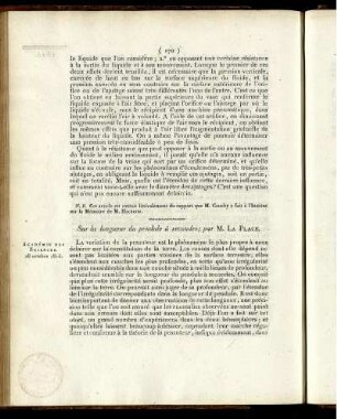Sur la longueur du pendule â secondes;