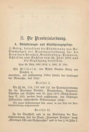 II. Die Provinzialordnung.