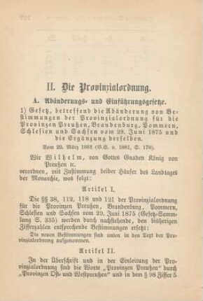 II. Die Provinzialordnung.