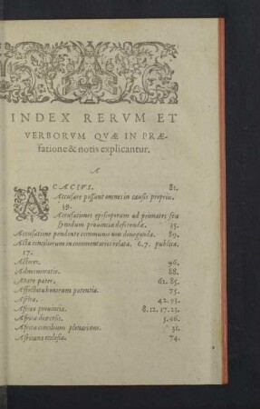 Index Rerum et Verborum quae in Praefatione & notis explicantur.
