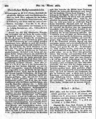 Bibel-Atlas, nach den neuesten und besten Hülfsmitteln gezeichnet von C. F. Weiland, und erläutert von C. Ackermann (nebst Abbildung Jerusalems vom latein. Kloster aus gesehen). Weimar, geograph. Institut. 1832. V u. 76 S. mit 12 Landk. 4.
