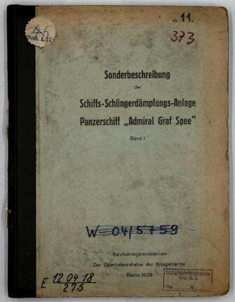 Sonderbeschreibung der Schiffs-Schlingerdämpfungsanlage Panzerschiff "Admiral Graf Spee"