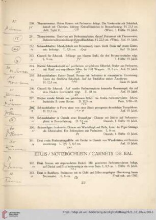 Etuis, Notizbüchlein, Carnets de Bal, Optische Instrumente, Schmuck, Verschiedenes (Nr. 302-376)