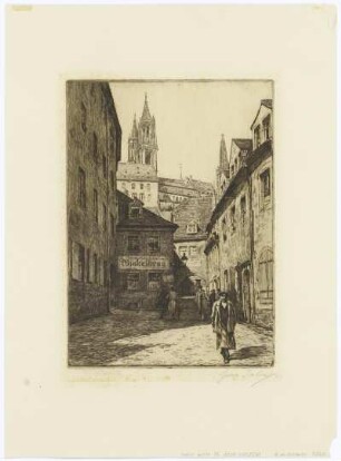 Ansicht von Meißen an der Elbe in Sachsen, Radierung, 1933 : Jahn, Georg : [Meißen] / Georg Jahn. - Probedr.. - [S.l.] , [19]33. - 1 Kunstblatt : Radierung ; 21 x 29 cm