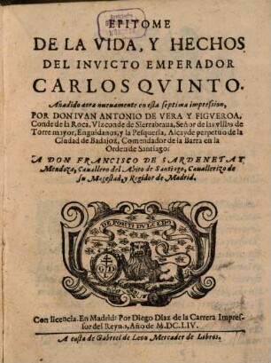 Epitome de la vida y hechos del Emp. Carlos V.