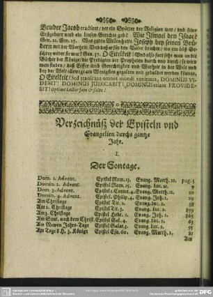 Verzeichnüß der Episteln und Evangelien durchs gantze Jahr