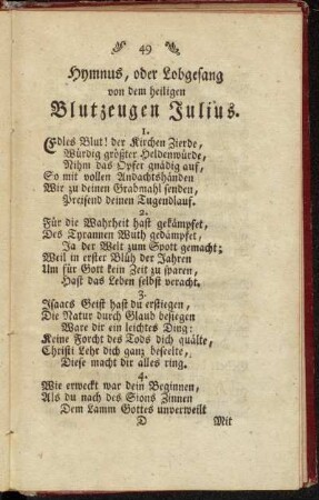 Hymnus, oder Lobgesang von dem heiligen Blutzeugen Julius.
