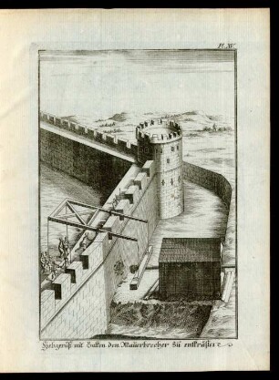 Hebgerüst mit Zangen die Mauerbrecher ansicklammern.