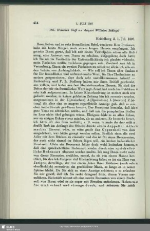 Heinrich Voß an August Wilhelm von Schlegel, Heidelberg, 01.07.1807