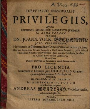 Disputatio inauguralis de privilegiis