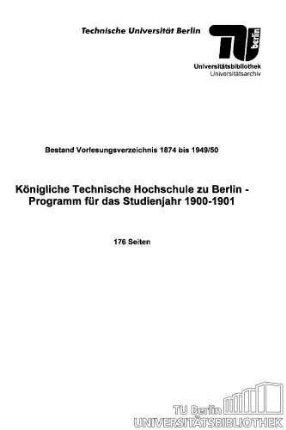 Programm für das Studienjahr 1900-1901
