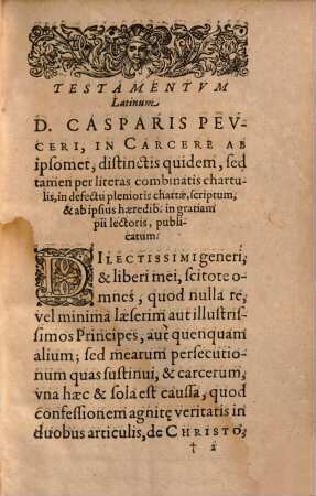 Casparis Pevceri Historici Et Medici clarissimi Historia Carcervm Et liberationis diuinae