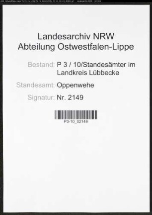 Sterberegister Standesamt Oppenwehe