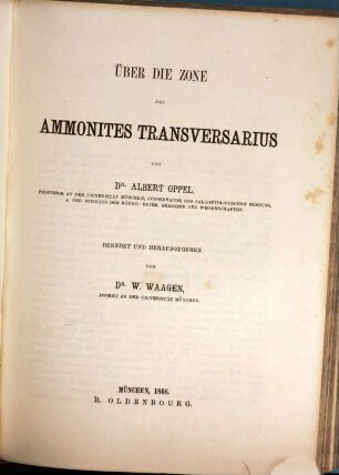 Über die Zone des Ammonites transversarius : Beendet u. hrsg. von W. Waagen