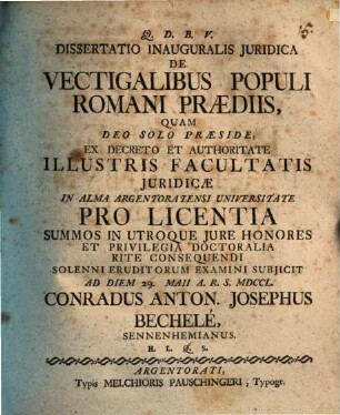 Diss. inaug. iur. de vectigalibus populi Romani praediis
