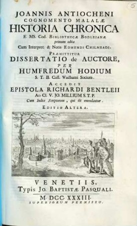 Joannis Antiocheni Cognomento Malalae Historia Chronica