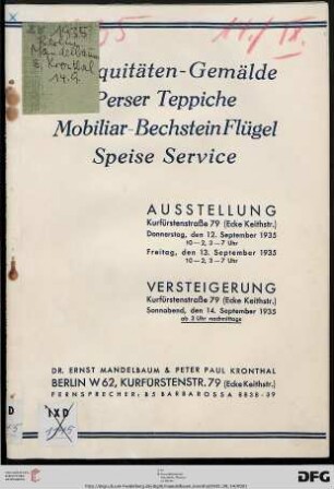 Antiquitäten, Gemälde, Perser Teppiche, Mobiliar - Bechstein Flügel, Speise Service : 14. September 1935