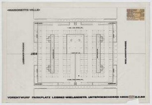 Gutachten Wohn- und Geschäftsbebauung Wielandstraße (nicht realisiert), "Maisonette-Ville" – Grundriss UGs. Berlin-Charlottenburg, Wielandstraße 19-21, Leibnizstraße 49-53