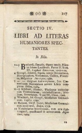 Sectio IV. Libri Ad Literas Humaniores Spectantes