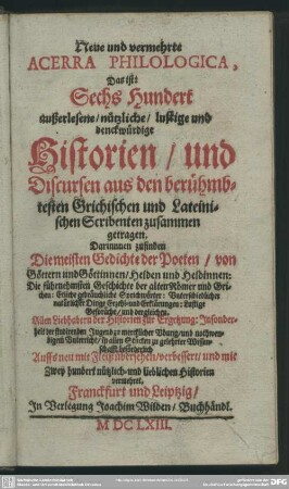 Neue und vermehrte Acerra philologica