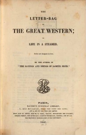 The letter-bag of the great western; of life in a steamer