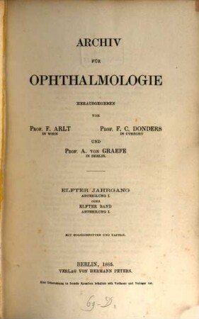 Archiv für Ophthalmologie. 11. 1865