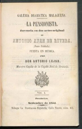 La pensionista : zarzuela en dos actos original