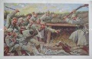 Postkarte: Die Hasenjagd, nach einem Gemälde von Arthur Thiele; 1914/1918