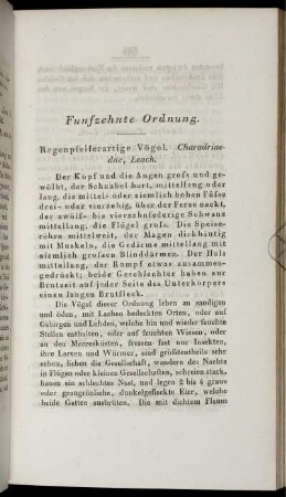 Funfzehnte Ordnung. Regenpfeiferartige Vögel. Charadriaedae, Leach.