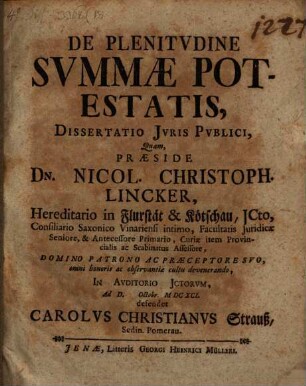 De plenitudine summae potestatis : dissertatio iuris publici