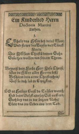 Ein Kinderlied Herrn Doctoris Martini Lutheri.